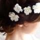 Белый цветок заколки для волос, белые свадебные аксессуары для волос - упавшие звезды - свадьба заколки для волос, свадебные цве