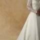 long sleeve lace appliques ivory satin court train wedding dress