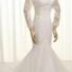 Sheer long sleeve lace appliques tulle trumpet fit and flare wedding dresses