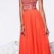 2014 Orange Strapless Rhinestone Beaded Flowing Prom Dress