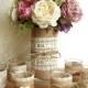 burlap and lace covered votive tea candles and vase country chic wedding decorations,