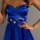Navy Short Floral Accents Strapless Pleated Party Dress 2014
