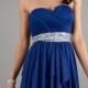 Short Navy Pleated Sequin Waist High to Low Cocktail Dress