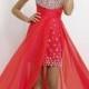Red Circular Stone Beaded Strapless High Low Homecoming Dress