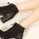 Korean Style Color Block Thin Heels Short Boot Black BT0364