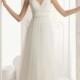 Column V-neck Court Train Tulle Lace Appliqued Wedding Dress(WD0594)