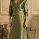 A-line 3/4 Length Sleeve V-neck Floor-length Elegant Natural Green Satin Mother Dresses WE4557