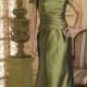 A-line Off-the-Shoulder Short Sleeve Sequins Ankle-length Elegant Natural Green Satin Mother Dresses WE4554