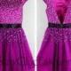 Purple Beaded Cap Sleeves Low Back Ruched Homecoming Dress 2014