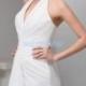 Halter Split-Front Mermaid Chiffon White Train Prom Dress With Shirring And Drape(ZJ6736)