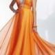 Jweles Beaded Neckline Orange Long Corset Back Prom Dress