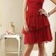 One-shoulder Red Organza/ Knee Length Strapless Celebrity Dresses WE1116