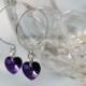 Purple Swarovski Heart & Sterling Silver Hoop Earrings