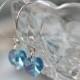 Blue Swarovski Heart & Sterling Silver Hoop Earrings