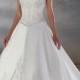 A-line V-neck Short sleeve Embroidery Empire Sweep-train Floor-length Wedding Dresses WE1628