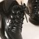 Elegant Style Chunky Heels PU Splicing Waterproof Boots Black BT0191