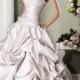 A-line Strapless Lace Chapel Train Satin Wedding Dresses WE4087