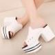 Korean Style Peep Toe Thick Heels Color Block Sandals Sliver Silver SD0432