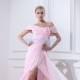 Find Your Sheath V-neck Pink Chiffon Train Evening Dress With Flowers And Shirring(Zj6979) Here