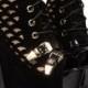 Korean Style Rivet Embellished Wedge Zipper Embellished Boots Black Black W0053