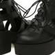 Western Style Denim Platform Heels Black Black W0050
