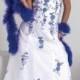 A line Halter White Blue Affordable Embroidery Satin Pageant Dress