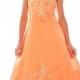 A line V Neck Embroidery Satin Orange Girl Cheap Pageant Dress