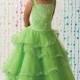 Ball Gown Square Organza Beading Green Pageant Dress