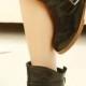 Korean Style Low Heel Shoes Flat Boot Black BT0593