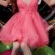 Candy Pink Sequin Pleated V Neck Homecoming Dress