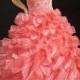 Sweetheart Ruched Empire Waistband Red Beading Organza Ruffle Girl Pageant Dress, Flower Girl Dresses - 58weddingdress.com