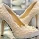 Parfait dentelle blanche Fleur Perles floral chaussures de mariage de luxe et élégant - SW main