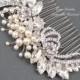 Vintage Wedding Hair Comb, Bridal Hair Accessories, Art Deco Ivory Swarovski Pearls Crystal Rhinestone Silver Bridal Combs Fascinator H1026
