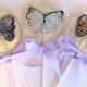 3 Natural Jasmine Flavored Lollipops With Hand Painted Marzipan Butterflies And Edible Silver Glitter
