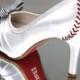 Wedding Shoes -- Baseball Themed Wedding Shoes With Pinstripe Bow On The Toe