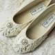 Girl's Shoes - Ballet Flats, Vintage Lace,Wedding Flower Girl Shoes, With Swarovski Crystals, The Beth Flower Girl Shoes