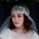 Wedding Veil Silk Tulle With Headband Art Nouveau Bridal Headpiece Veil 1920s Bride,1910 Wedding