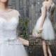 Mellifluous Schatz und Illusion Ausschnitt A-Linie kurzes Hochzeits-Kleid mit Perlenstickerei