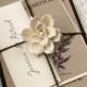Ivory Rustikale Hochzeits-Einladungen, Elfenbein Einladung, Rustikal Sackleinen Einladung, elegante Box Einladung, "Ivory Romant
