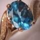 Immobilier Vintage Bague à topaze bleue en or 14K rétro anneau de mariage