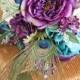 Plum And Teal Jeweled Peacock Wedding Bouquet