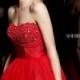 Short Red Strapless Lace Beaded Top Tulle Homecoming Dress