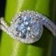 Свадебный комплект - 14k White Gold Diamond Engagement Ring и сопоставления Band - Halo - уникальные - тонкий кручения - Pave - 