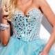 Strpless Tulle Rhinestone Top Short Aqua Dress For Prom 2014