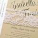Isabella Script Recycled Kraft Wedding Invitation Sample With White Lace Ribbon Belly Band