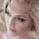 Art Deco Braut Kopfstück mit Vintage Gold Strass Halo, Seed Bead Blatt Kopfschmuck, Hochzeits Haare kämmen Stil: Jordan # 1408