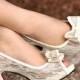 Style vintage Ivoire Dentelle blanche Chaussures véritable de mariage en cuir mariée / demoiselles d'honneur chaussures transpar