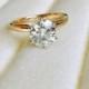 8mm Moissanite Round Two-tone 14K White Gold 6 Prongs And Yellow Gold Band Solitaire 2 Carat Ring By Charles & Colvard