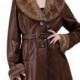Dark brown suede with faux brown rabbit fur middle suede coat