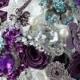 Aquamarine und lila Hochzeits-Brosche Bouquet. Einlage auf einem auf Bestellung Heirloom Hochzeits Ahle Blumenstrauß